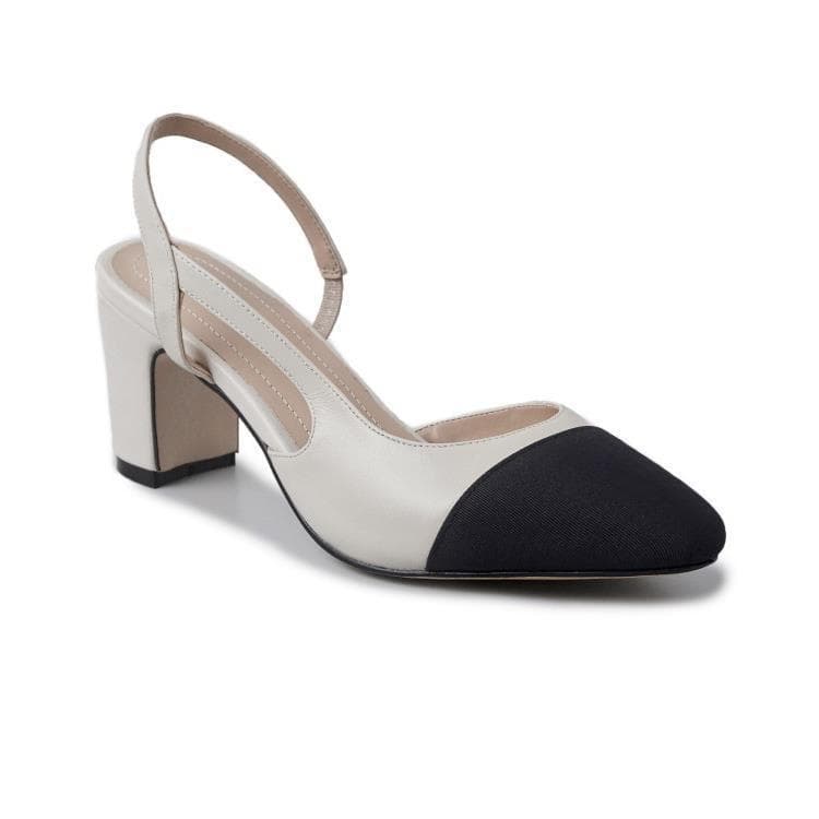 Spot export cross-border French style chunky heel high heel color block back open toe sandals plus size 44 women's shoes Chanel style single shoes