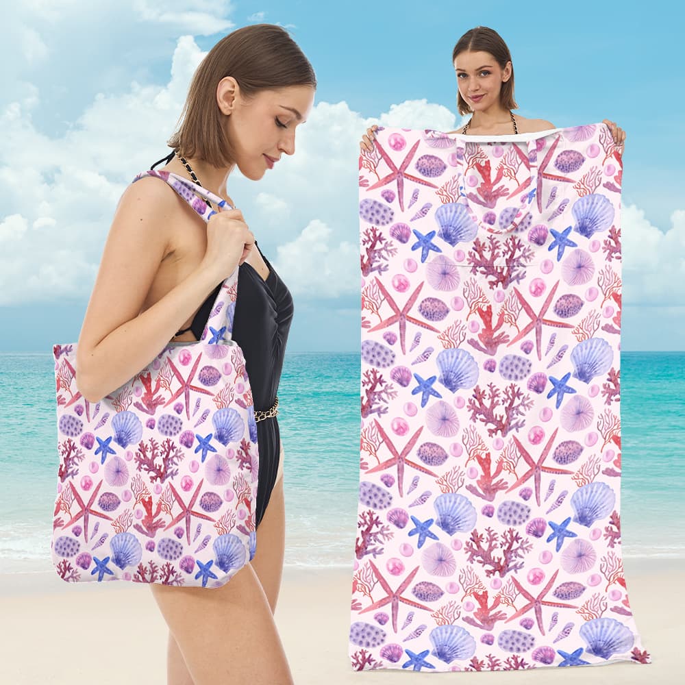 Digital Printed Dopamine-Style Microfiber Beach Towel Two-In-One Backpack Shoulder Bag Surfing Portable Towel