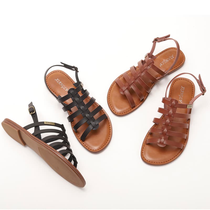 Cross-border Amazon minimalist and stylish flat beach shoes, new summer crossover casual Roman bohemian sandals