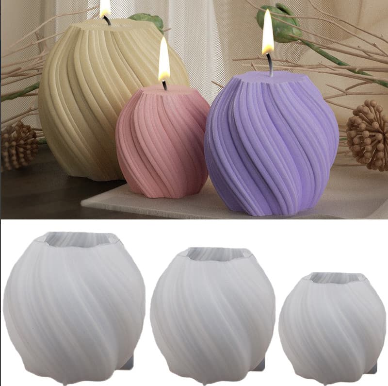 Geometric wave striped cone-shaped scented candle silicone mold; DIY epoxy resin rotating sphere spiral raindrop plaster.