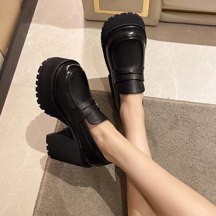 Chunky Heel Thick Sole High Heel Slip-on Mary Jane Shoes for Women 2025 New British Style Retro Leather Shoes