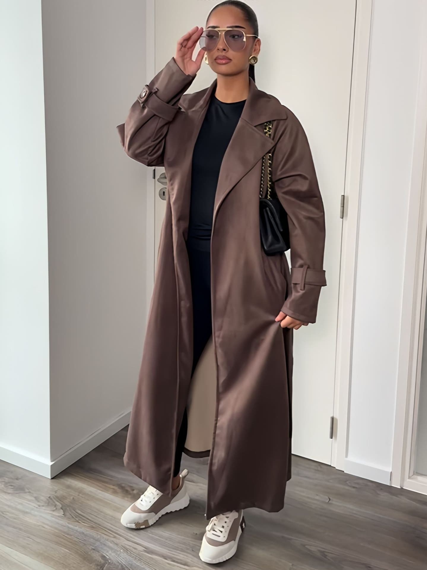 2025 European and American Amazon Cross-Border New Designer French Style Comfortable Mid-Length Elegant Women's Windbreaker Coat