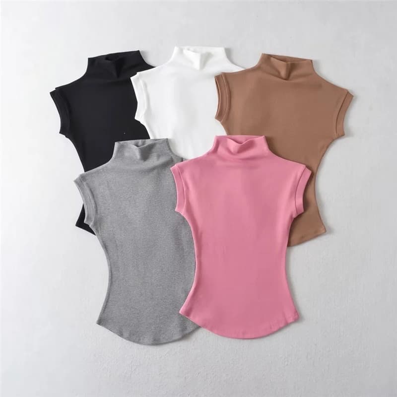 Pure Desire Style Small High Neck White Short Sleeve T-Shirt Women Summer Sexy Fitted Ant Waist Short Crop Top Ins Fashion