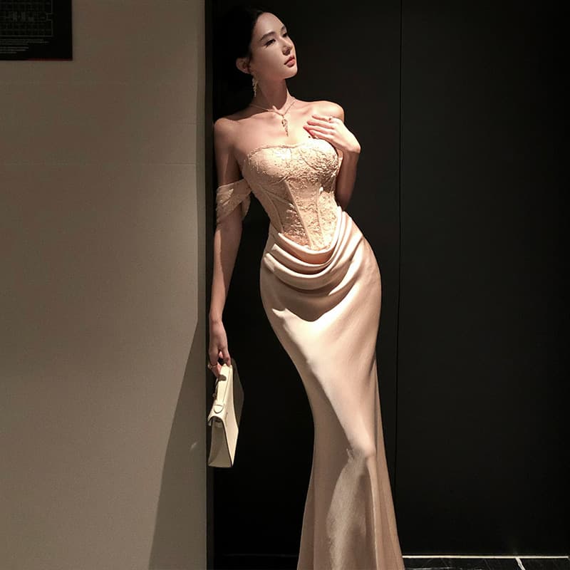 Industrial Design Strapless Dress Autumn New Arrival High-End Tube Top Long Dress Birthday Dress