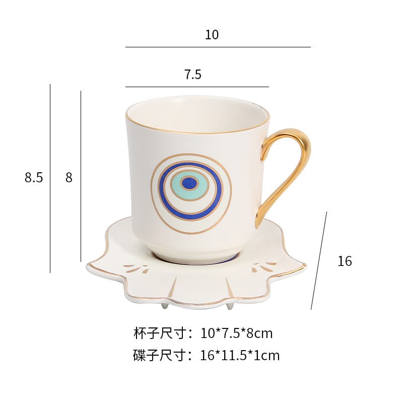 Cross-Border Turkish Ins Style Creative Ceramic Cup European Coffee Cup and Saucer Set Home Afternoon Tea Flower Tea Cup