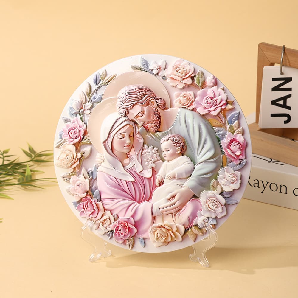 Pink Wreath Holy Family Nativity Scene Hanging Ornament Decoration