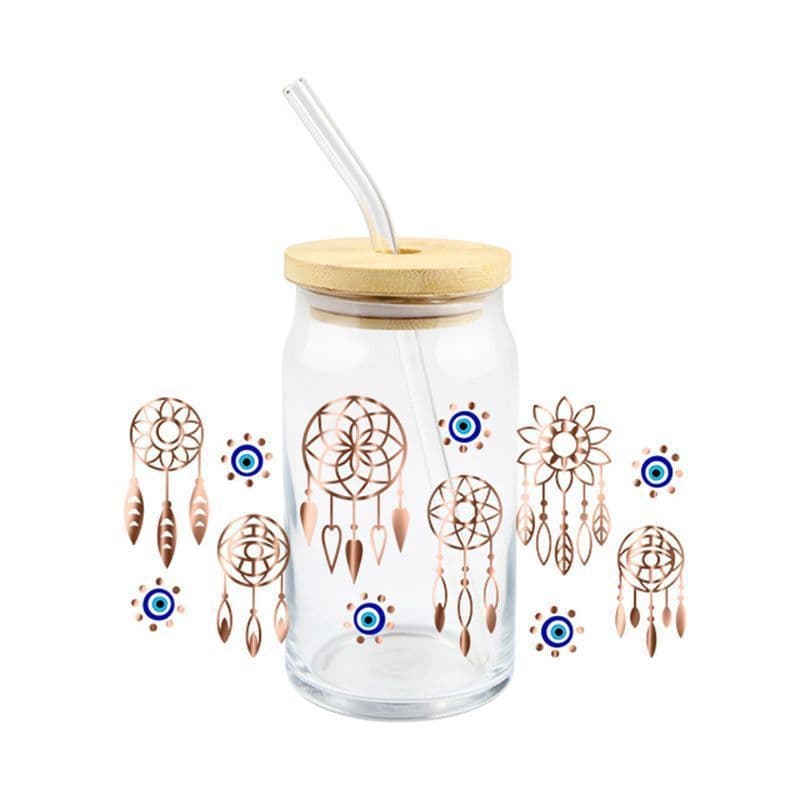 Evil Eye UV DTF Transfer Transparent Crystal Sticker Blue Eye Design Waterproof Scratch-Resistant for Glass Cups