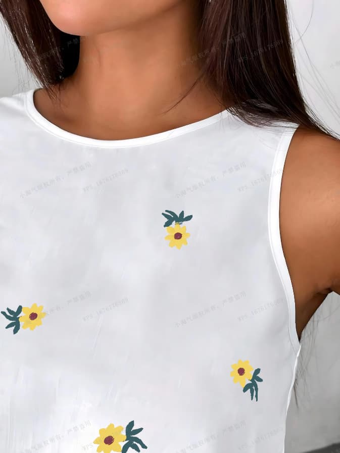Cross-Border European and American Women's Round-Neck Sleeveless Vest Tops, Summer Wear