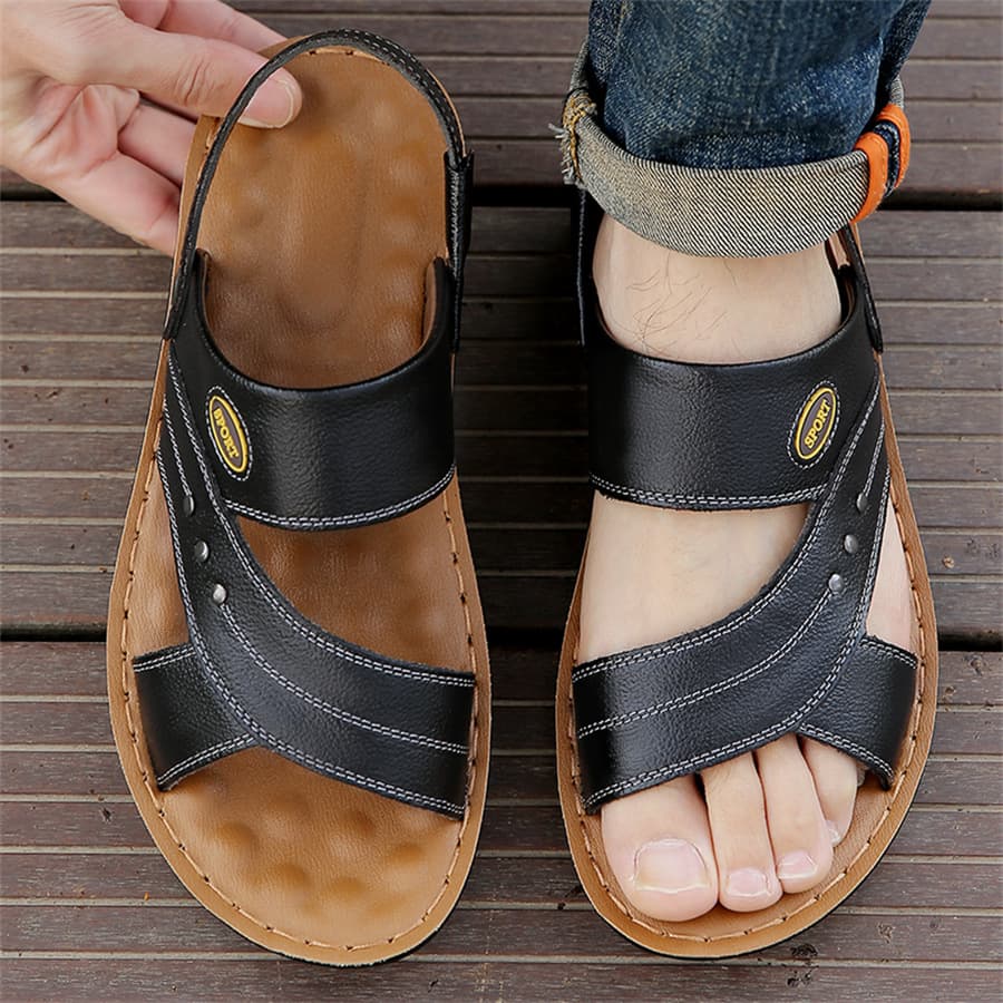 Men's Cross-Border Casual Sandals, 2025 New Genuine Leather Thick-Soled Summer Anti-Slip Wear-Resistant Plus Size Slippers