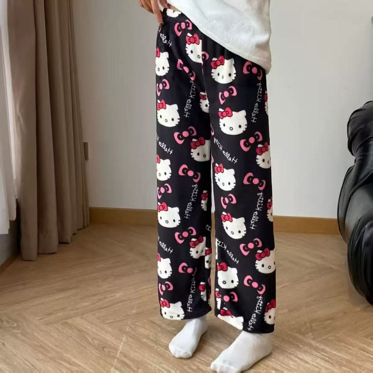 Winter Flannel Sleep Pants for Women, Cute Cartoon Lounge Pants, European Size Available