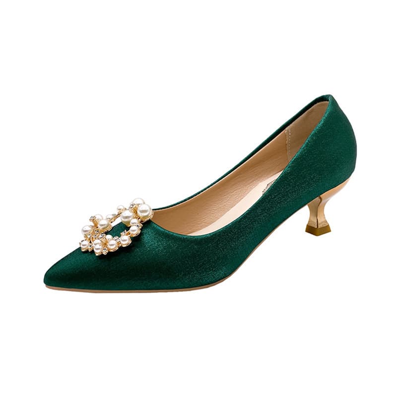 Rhinestone High Heel Wedding Shoes Two-Way 2026 New Bride Green Wedding Shoes Large Size