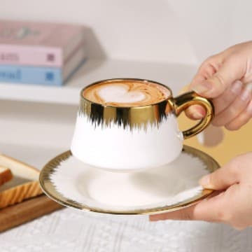 Luxury Gold-Rimmed Coffee Cup and Saucer Gift Box Set, Birthday Gift for Couples and Friends, Wedding Favor, Afternoon Tea Cup