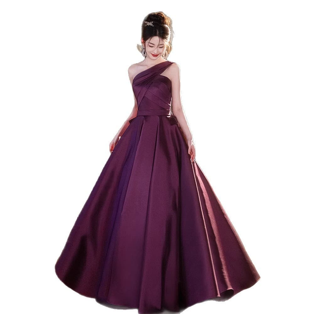 Bow Evening Dress Light Luxury Unique Sexy One-Shoulder Banquet Hostess Dress Art Exam Performance Graduation Gown