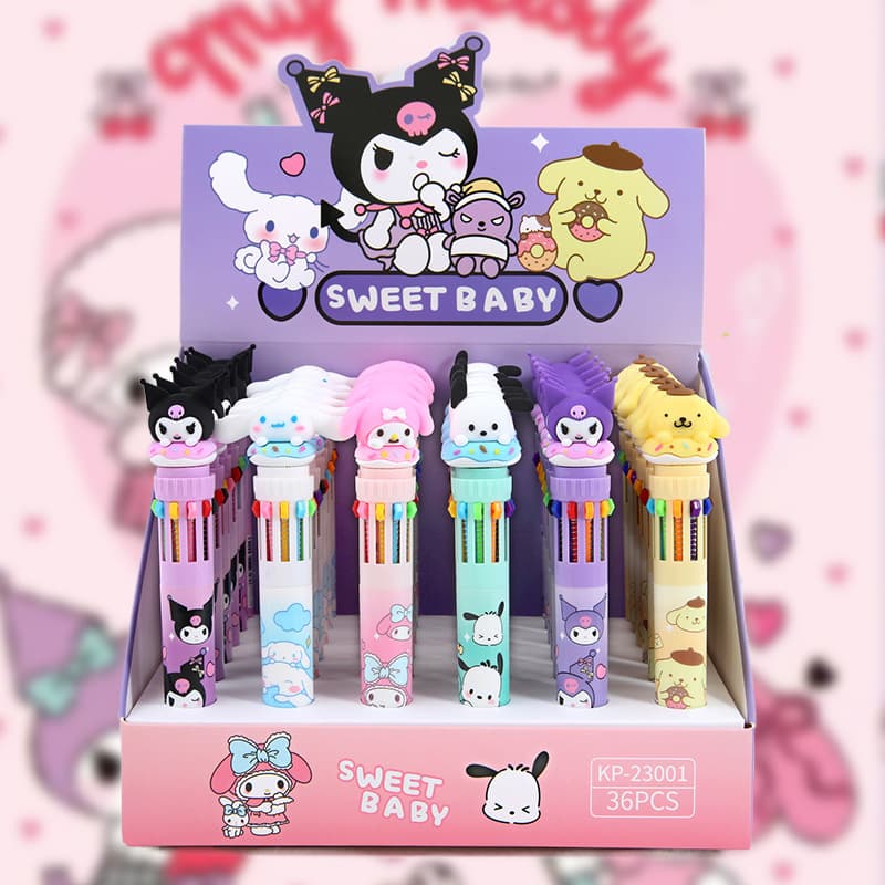 Soft Rubber Head 10-Color Pen Hot Selling Boxed Ballpoint Pen Cartoon Multi-Color Pen Student Stationery Prize Gift Wholesale