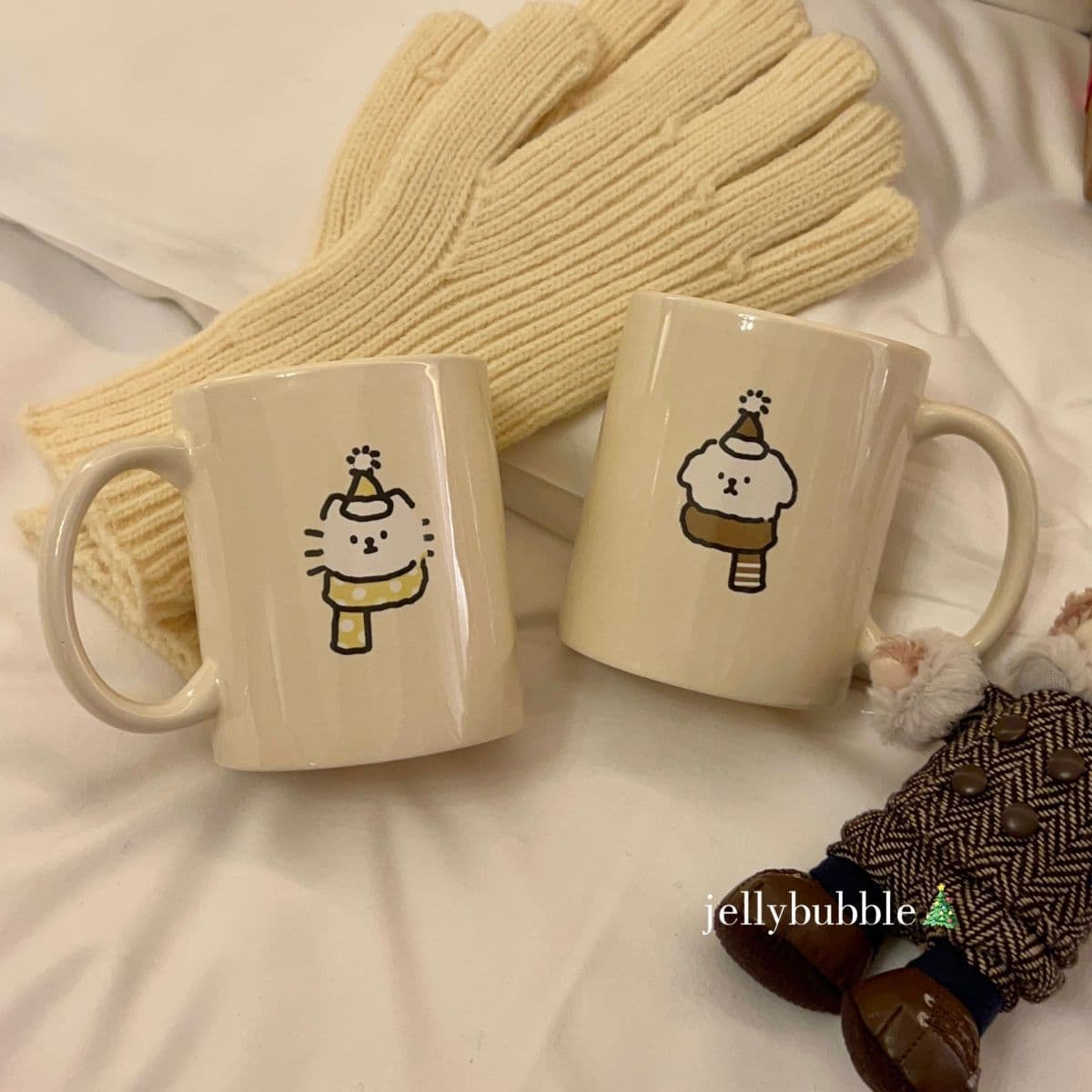 Trendy Cat and Dog Ceramic Mug Ins Style Cartoon Couple Breakfast Cup, Birthday Gift