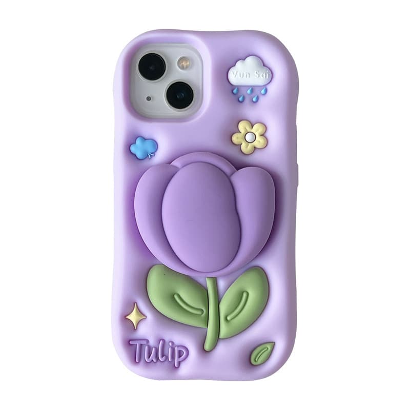 Creative 3D Stand Tulip iPhone 14 13 Compatible 12 Apple 16 15 Pro Max Phone Case Anti-Fall