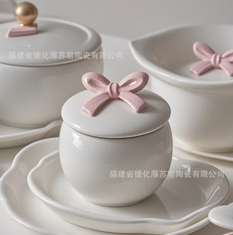Custom-made ceramic flower vase with embossed bow, pink bow, home decoration, hydroponic planter.