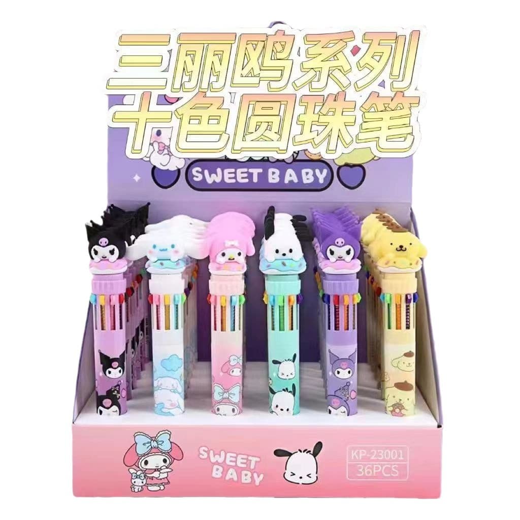10-Color Ballpoint Pen Cartoon Cute Multi-Color Small Animal Push-Type Color Pen Student High Appearance Stationery Neutral Pen