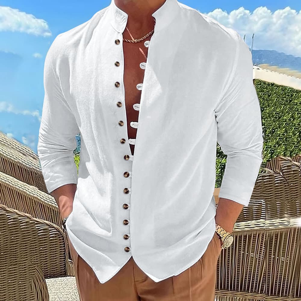2026 Amazon AliExpress Autumn Bestselling Men's Retro Cotton Linen Casual Loose Long-Sleeved Shirt