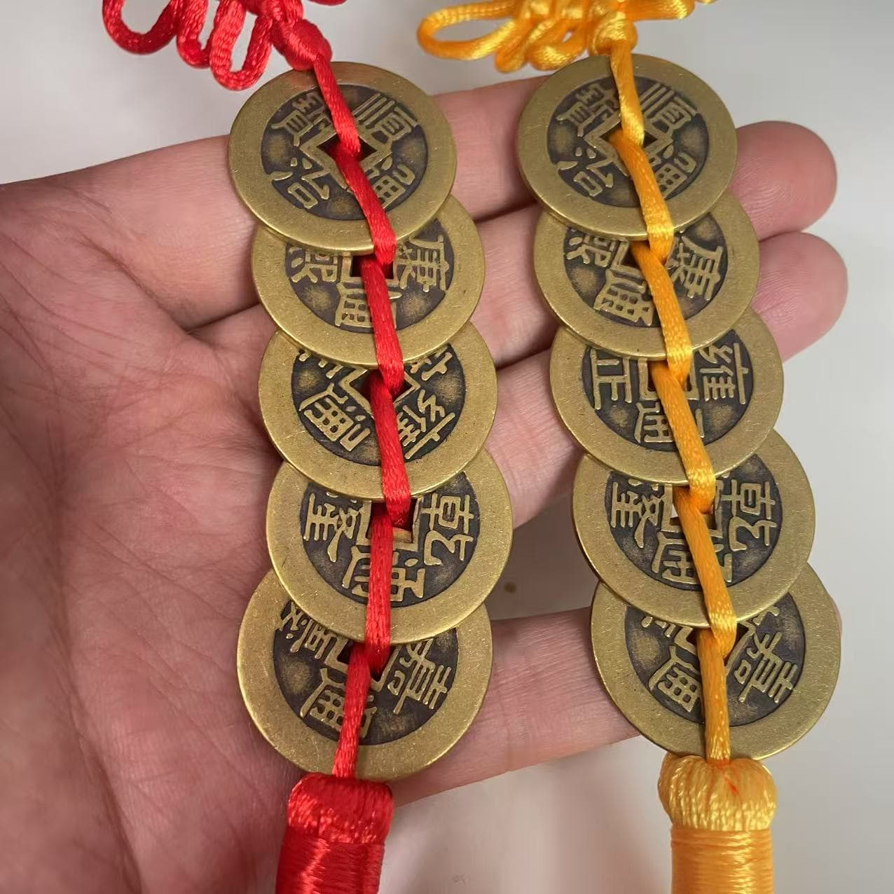 Thickened Pure Copper Five Emperor Coins 2.58 with Chinese Knot Red Yellow Ornament Five Emperor Coin Hanging Decoration Antique Coin for Feng Shui