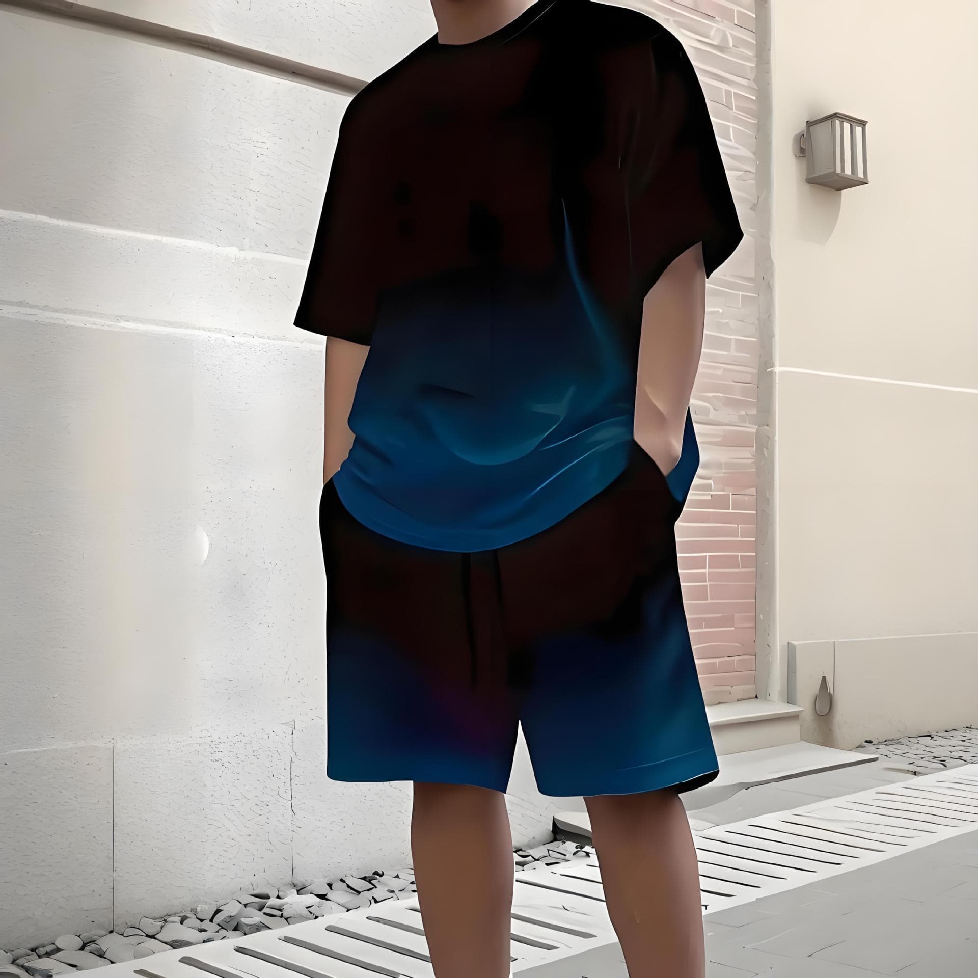 Men's short-sleeved tracksuit with digital 3D printed gradient T-shirt, unisex casual wear, plus size.