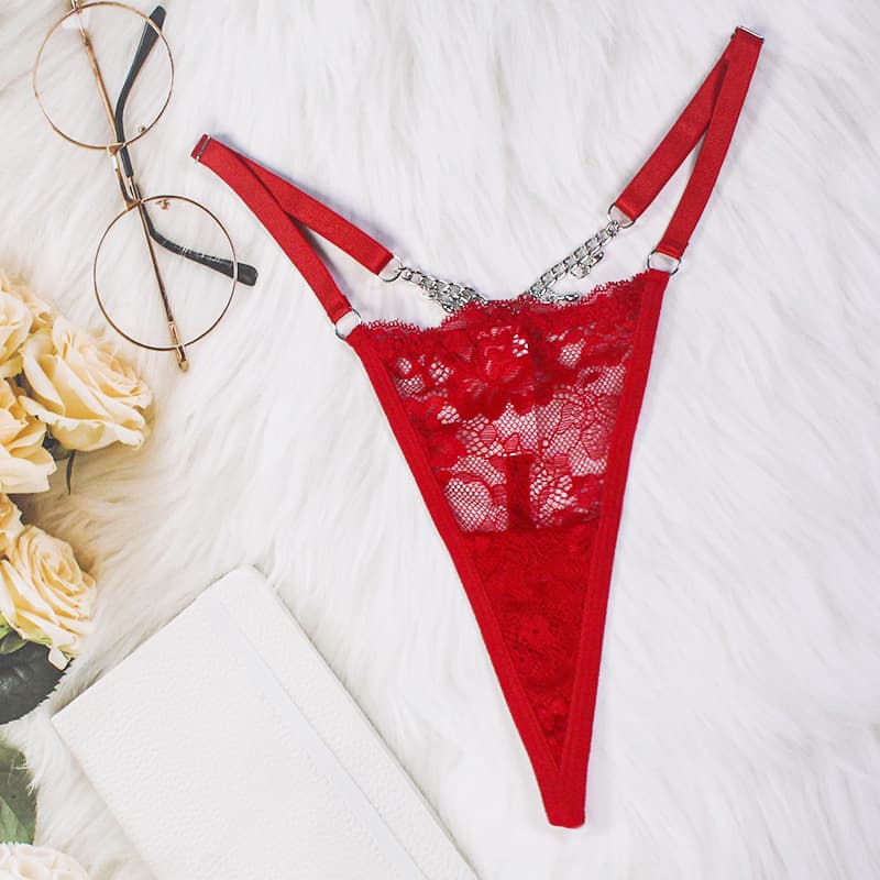 AliExpress Red Print Low-Rise Thong Metal Chain One-Piece Women's Panties Plus Size Seamless Quick-Dry