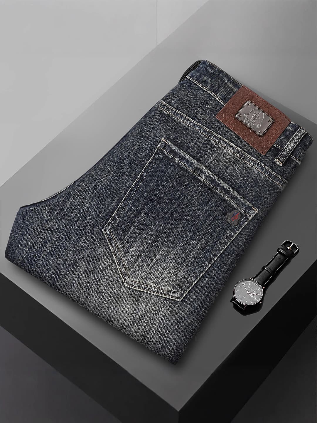 Men's Autumn/Winter Thick Jeans, Casual Stretch Long Pants, Loose Straight Leg, Trendy Brand, Cross-Border Hot Selling Men's Long Pants