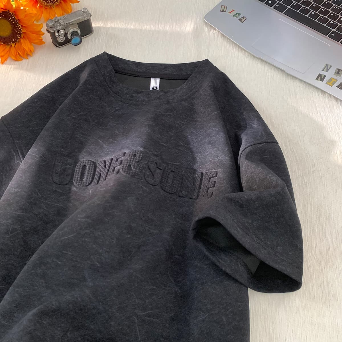 2025 Summer New Men's 250g Heavy Sand Washed Steel Seal Ice Tens Cotton Casual Short-sleeved T-shirt for Men