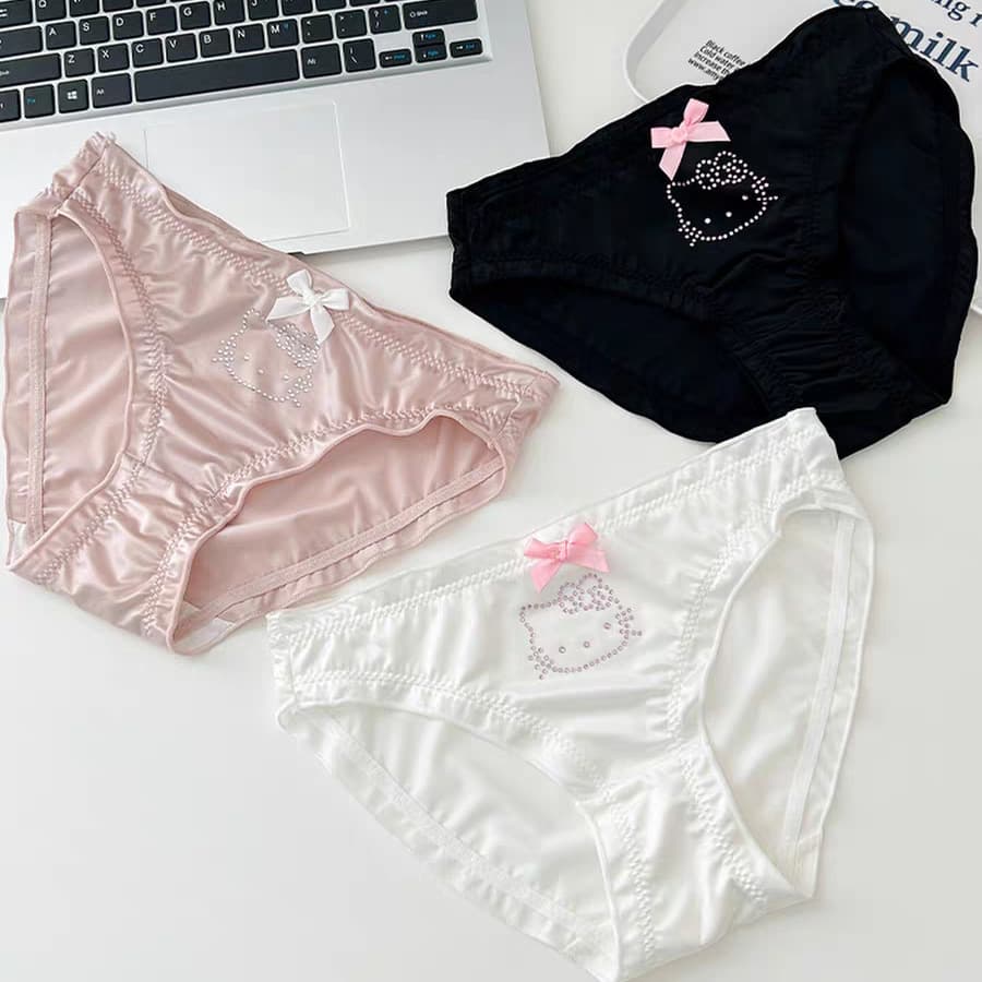 Cute Kitty Rhinestone Butterfly Panties, Cotton Antibacterial Crotch, Comfortable Teen Triangle Panties