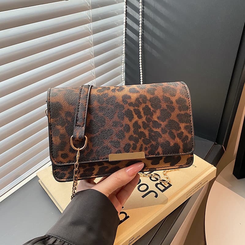Minimalist Square Shoulder Bag, Leopard Print, Light Luxury, Commuter, 2026 New