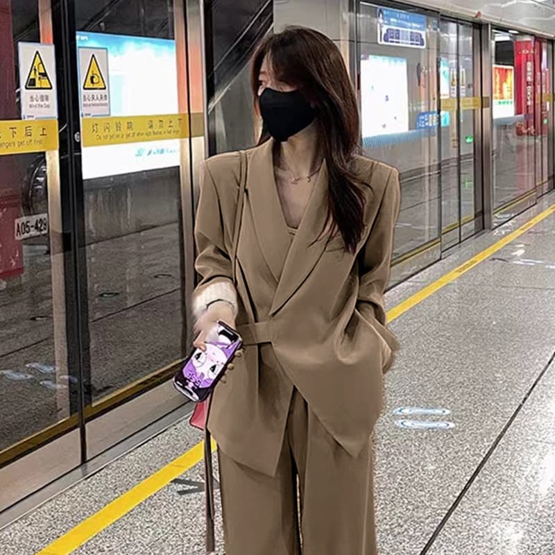 Korean-style designed tie-waist trendy blazer suit two-piece set for women, 2024 spring/autumn new arrival, versatile and high-end sense blazer