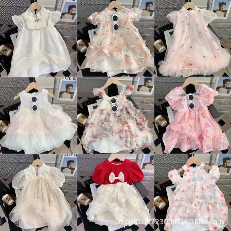 Princess Dress with Sleeves 2025 Summer Girls' Dress New Stylish Mesh Dress for Children Baby Girl Puff