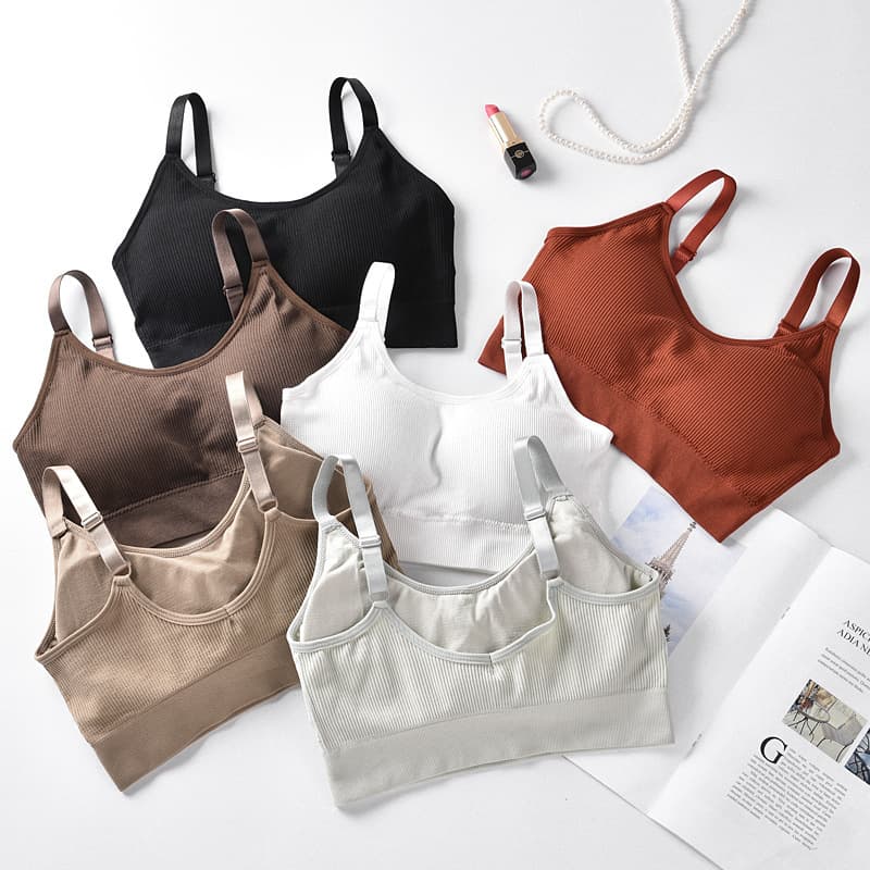 Seamless Japanese-style Bear Ribbed Tube Top Strapless Bra Anti-Exposure Adjustable Straps Wirefree Sports Bra for Women
