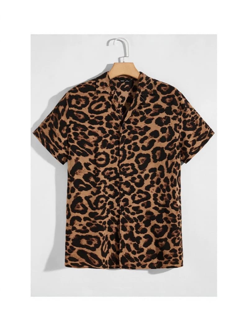 Cross-border 3D Printed Men's Shirt Hot Selling Hawaiian Leopard Pattern Short Sleeve Shirt Breathable Sun Protection Top