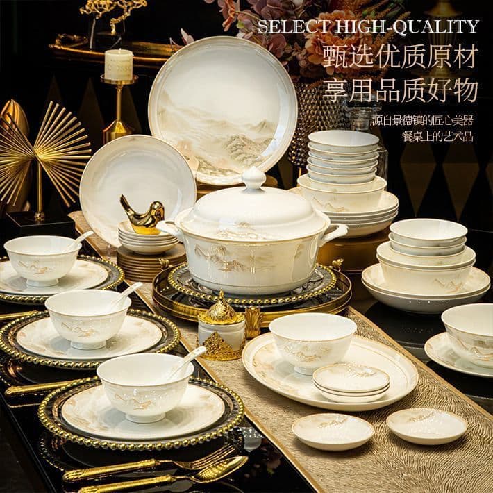 Kangqin 2025 New Model Jingdezhen Bone China Hand-Painted Chinese-Style Ceramic Bowls and Plates for Home Use, Housewarming Gifts, High-End Tableware