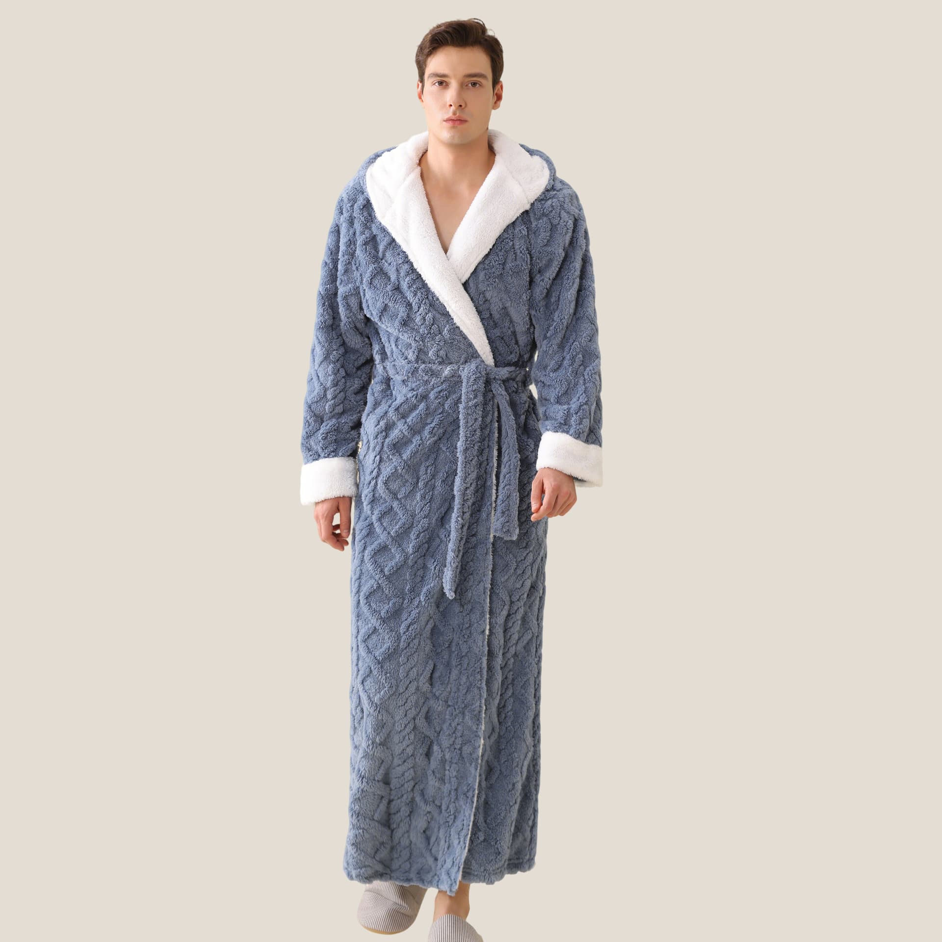 Temu Full Custody Cross-Border Long Hooded Flannel Bathrobe Women Thick Warm Couple Coral Fleece Pajama Robe