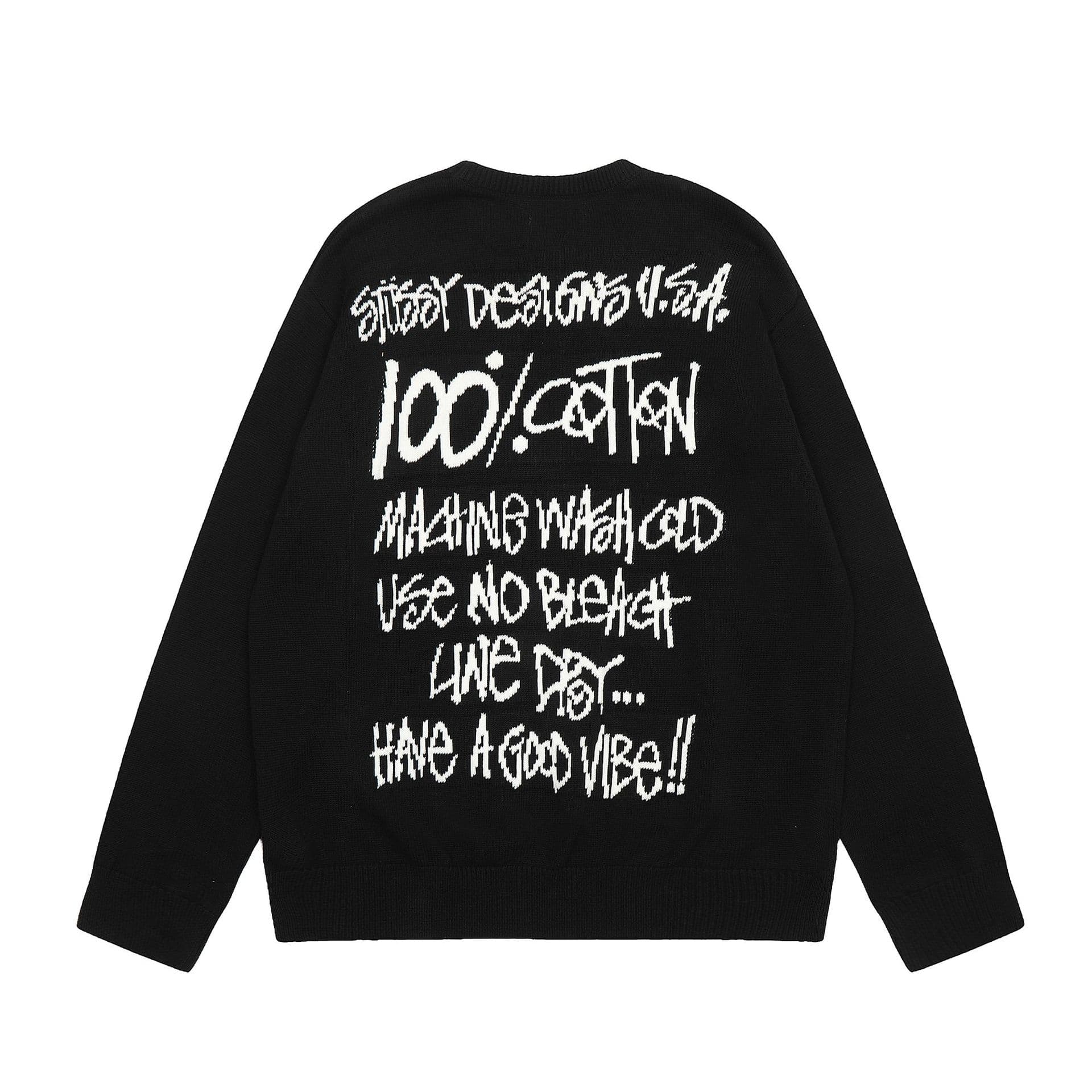 23S STU New Knit Sweater with Arc-Shaped Letter Print, Unisex Sweater, Versatile Pure Cotton Long Sleeve