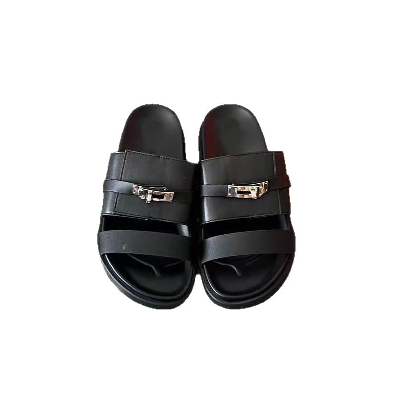 Foreign Trade H Family Second Uncle's Summer New KRLLY Metal Buckle Strap Outdoor Beach Vacation Plus Size Couple Slippers