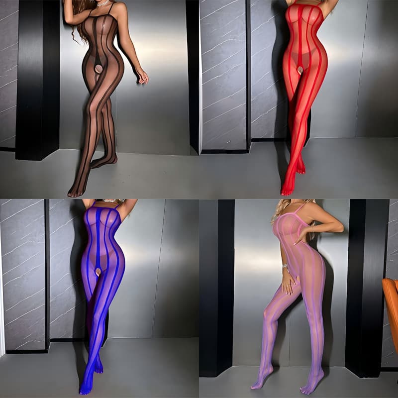 Cross-Border Exclusive Supply: European and American Plus-Size Open-Crotch Mesh Bodysuit, See-Through Strap Style, In-Stock for Immediate Shipping, Direct from the Manufacturer