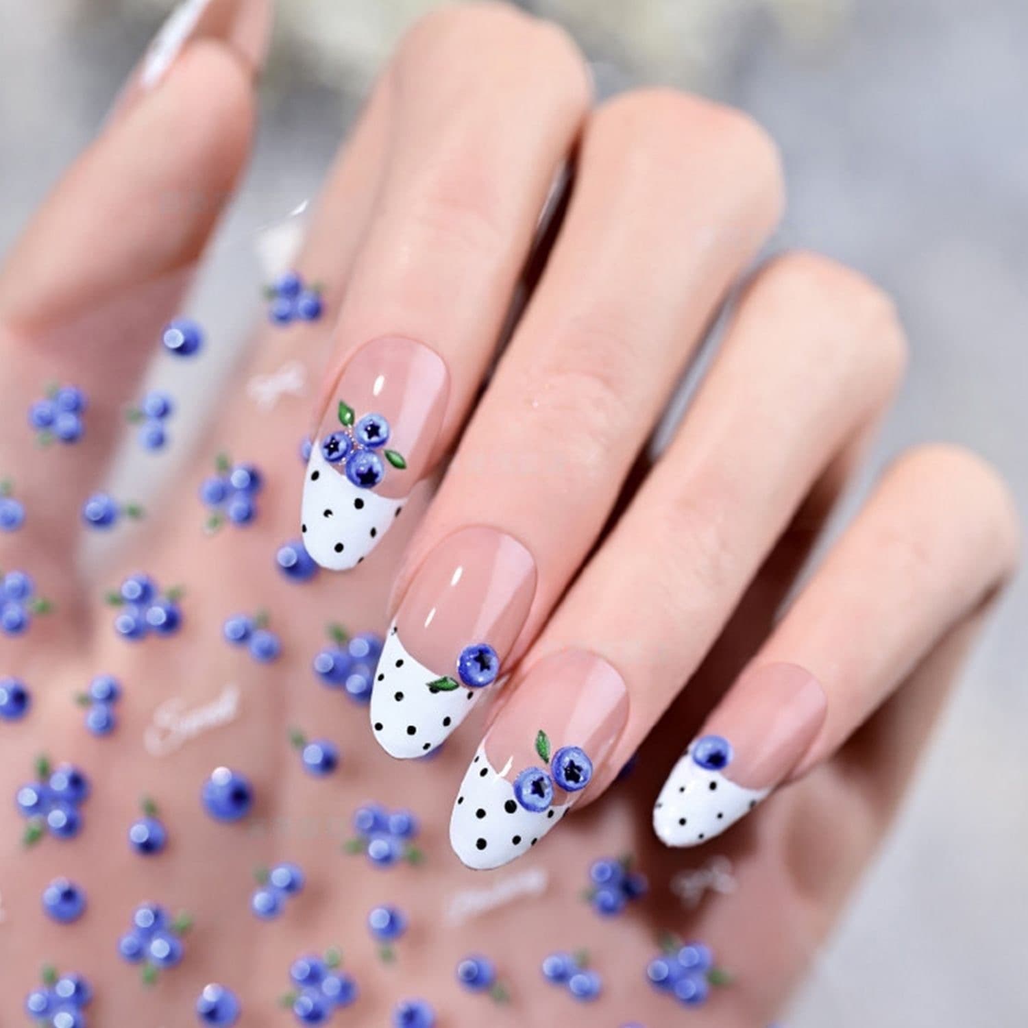 Cute Blueberry Embossed Jelly Nail Stickers - 3D Fruit Nail Art Decals