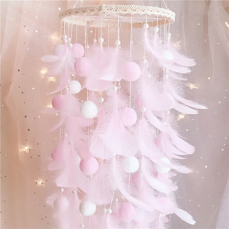 Dream Catcher Wind Chime Decoration for Girls' Room, Bedroom Hanging Ornament, Candy Circle Design