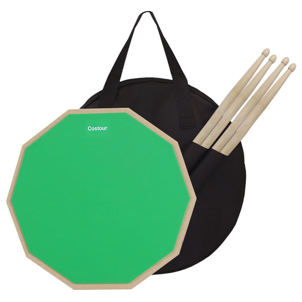 12 inch Practice Drum Pad Set with Maple Drumsticks and Carry Bag