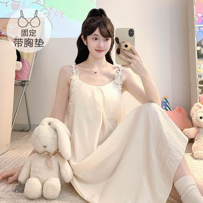Women's Cloud Cotton Pajamas, Summer Style, Padded Bra, Camisole Nightgown, Sweet Fairy Style, Thin Plus Size, Home Wear, Can Be Worn Out.