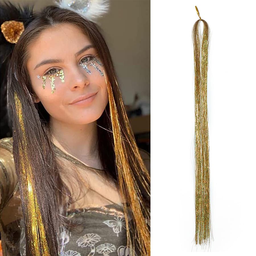 Laser Gradient Colorful Hair Tinsel Rainbow Shiny Gold Braid Wholesale Hair Extensions No Net