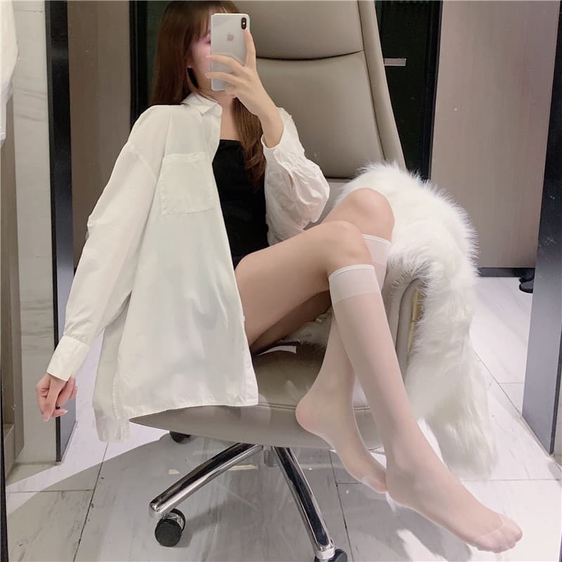 Waxiao A8 White Calf Socks Thin Summer Women Mid-Calf Stockings Japanese Style Boot Socks Trendy