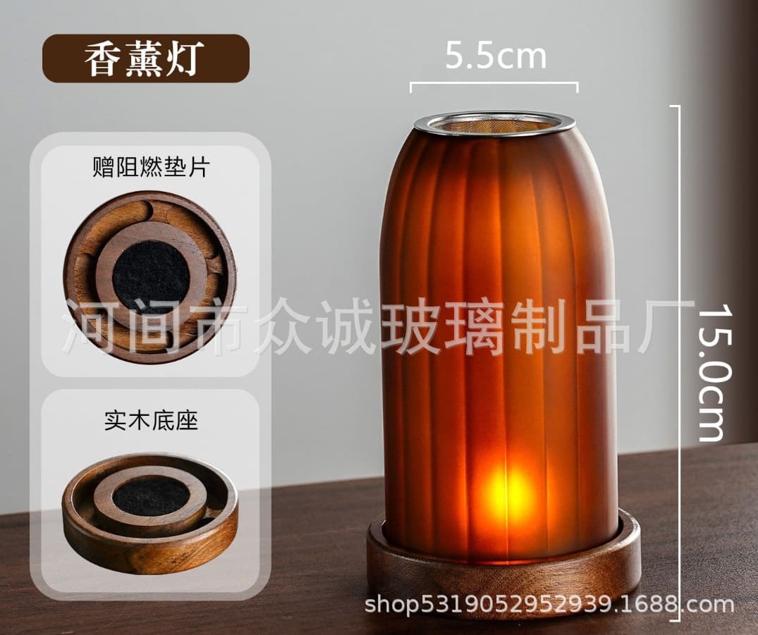 Round Chinese Style Agarwood Incense Burner Glass Incense Burner Home Sandalwood Natural Fragrance Vintage Smoke-Free Candle