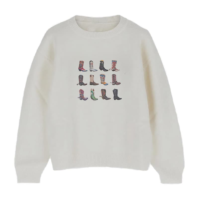 Amazon European and American Cross-Border Autumn and Winter Aliexpress New Loose Round Neck High Street Printed Simple Versatile Knitted Sweater