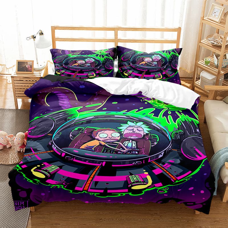Amazon cross-border three-piece Rick & Morty down comforter set, brushed four-piece set, export two-piece set available for order.