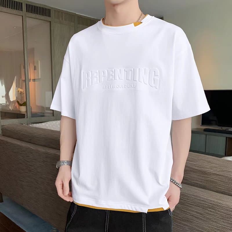 Short Sleeve T-Shirt Men's Summer New Trendy Simple Half Sleeve Top Hong Kong Style Loose 3D Print Casual Tee