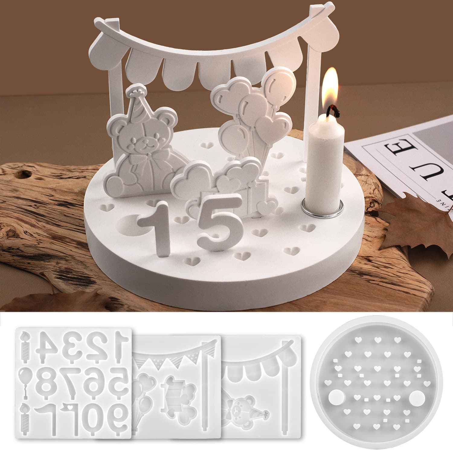 DIY crystal epoxy resin cement plaster mold, birthday gift candlestick, round mirror silicone mold